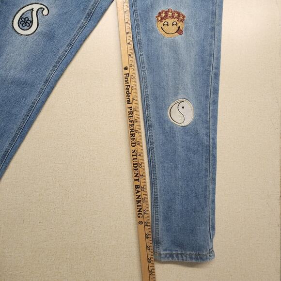 BooHoo Womens Patch Jeans Size 10 Retro Rainbow Retro Hippie Boho - Picture 7 of 9